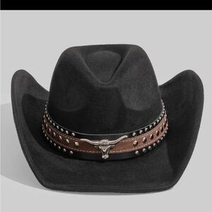 Longhorn Black Cowboy Hat with Brown Band one size nwt